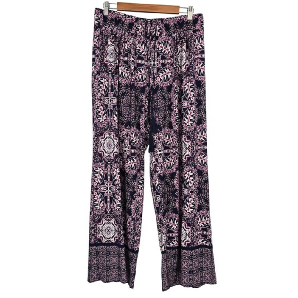 New Directions Petite Wide Leg Lounge Pants Paisley Print Drawstring Large